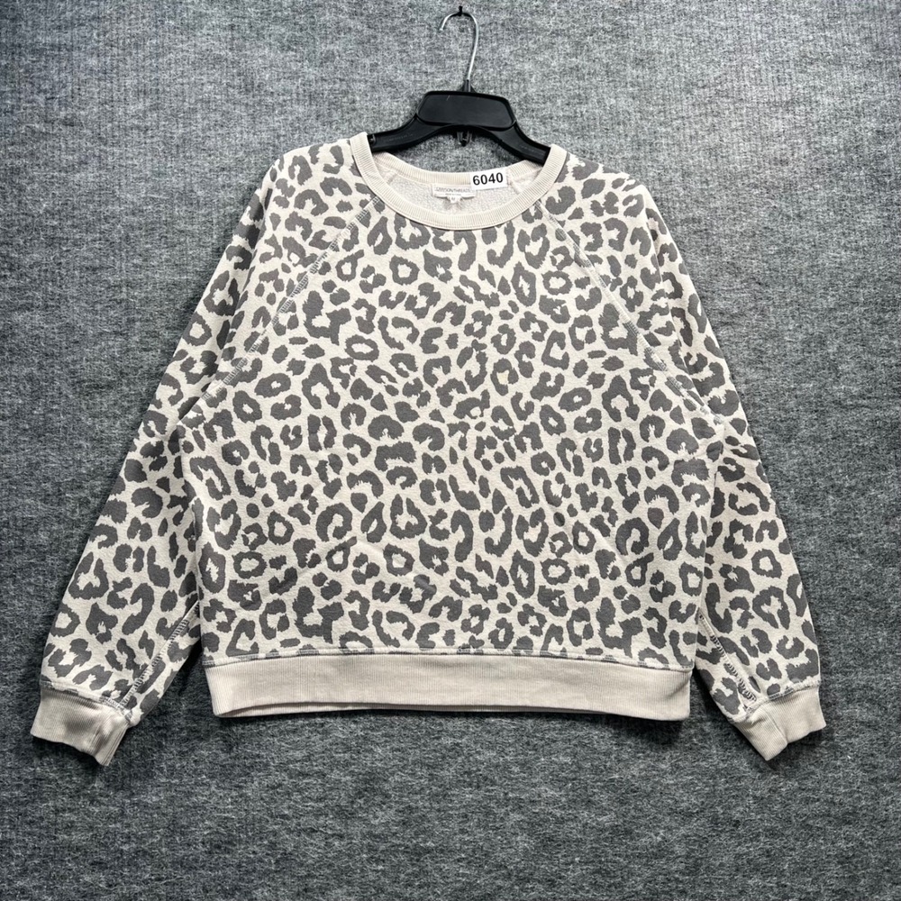 Grayson Threads Womens Gray Cream Leopard Print Raglan Sweatshirt Size M 6040